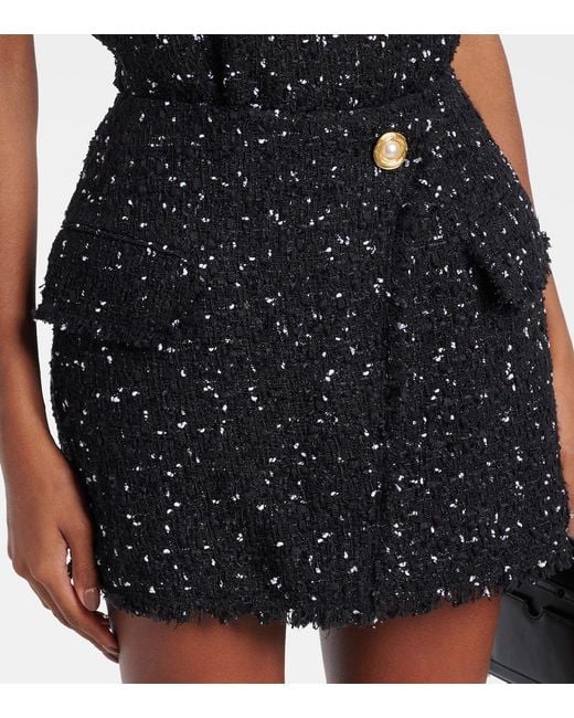 Balmain Polka-Dot Tweed Miniskirt in Black | Lyst