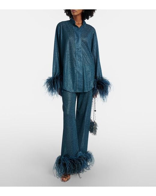 Oseree Blue Lumiere Plumage Wide-Leg Pants