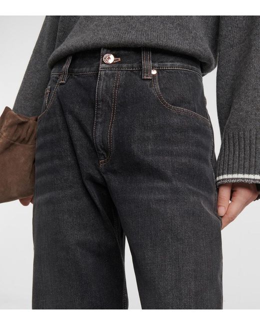 Jeans rectos de algodon con tiro medio Brunello Cucinelli de color Gray
