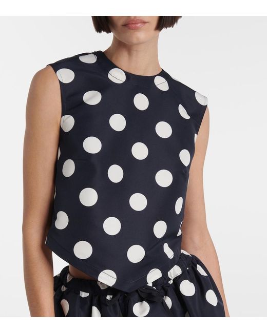 Patou Blue Polka-Dot Open-Back Faille Crop Top