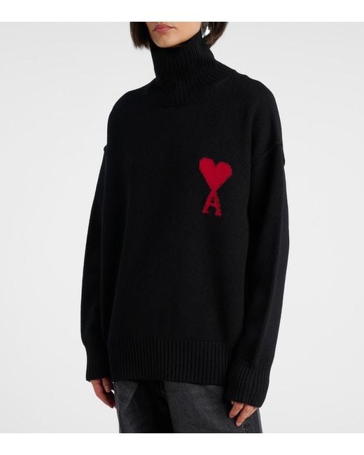 AMI Blue Ami De Cour Virgin Wool Turtleneck Sweater