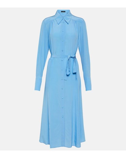 Robe Chemise Diane En Crepe De Soie Joseph en coloris Blue