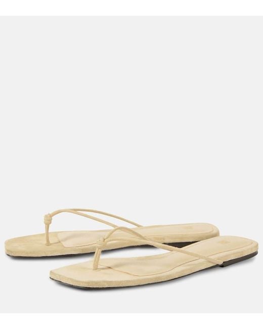 Totême White The Knot Suede Thong Sandals