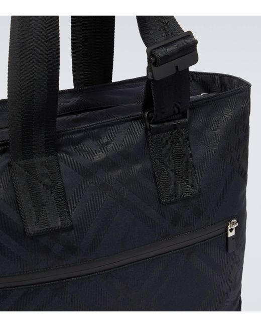 Burberry Black Check Jacquard Tote Bag for men