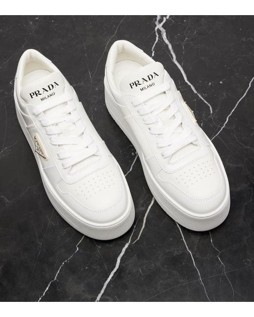 Prada White Downtown Bold Leather Platform Sneakers