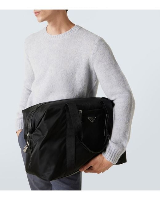 Prada Black Re-Nylon Leather-Trimmed Duffel Bag for men