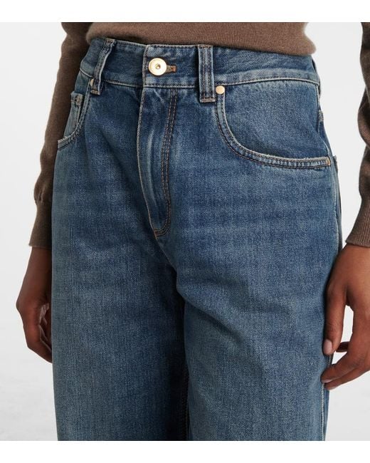 Brunello Cucinelli Blue High-Rise Wide-Leg Jeans Monili