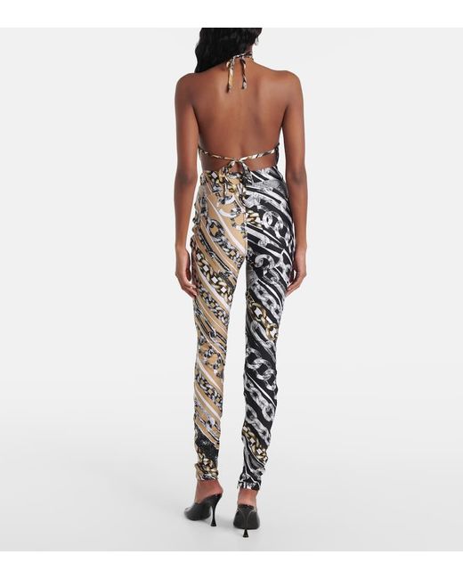 Area Metallic Printed Embellished Halter-Neck Crop Top