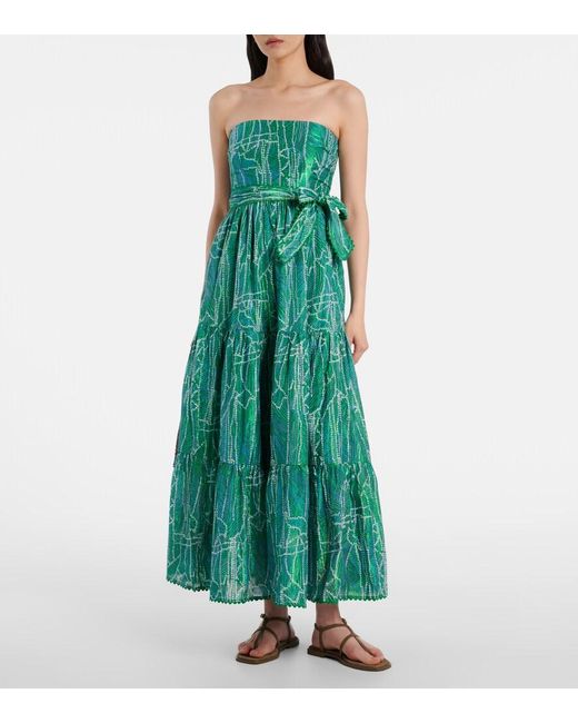 Poupette Green Thelma Printed Cotton-Blend Maxi Dress