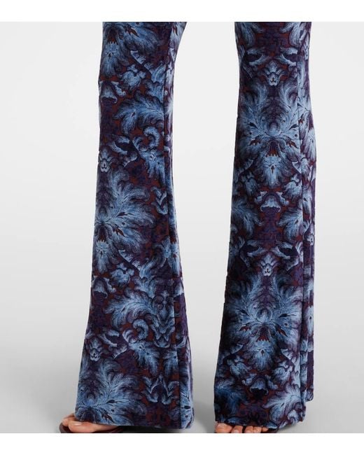 Etro Blue Printed Crepe High-Rise Flared Pants