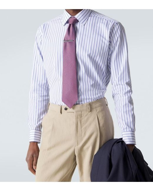 Charvet Blue Striped Cotton Poplin Shirt for men