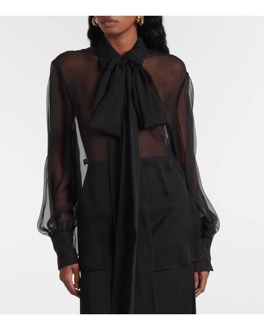 Waterfall Scarf Blouse Black