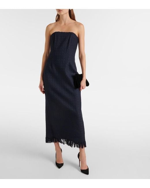 Oscar de la Renta Blue Tweed Wool And Mohair-Blend Bustier Dress