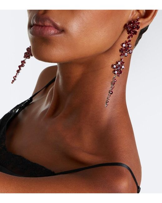 Simone Rocha Red Crystal-Embellished Drop Earrings