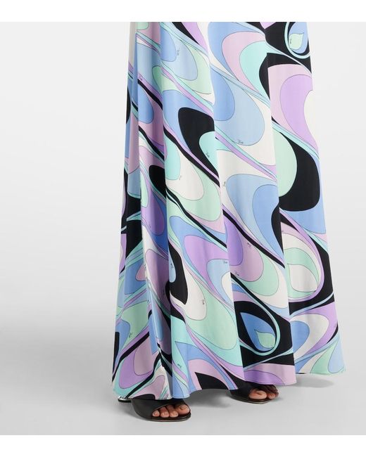 Emilio Pucci Blue Jersey Satin Maxi Skirt