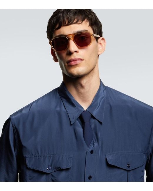 Saint Laurent Brown Aviator Sunglasses for men