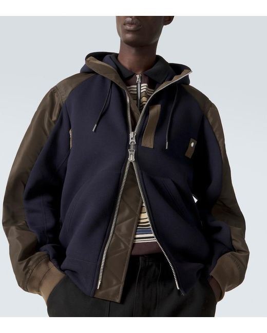 Sacai Black Cotton-Blend And Twill Hoodie for men