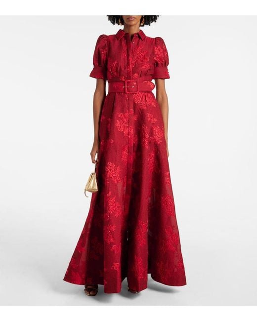 Rebecca Vallance Red Henrietta Belted Brocade Gown