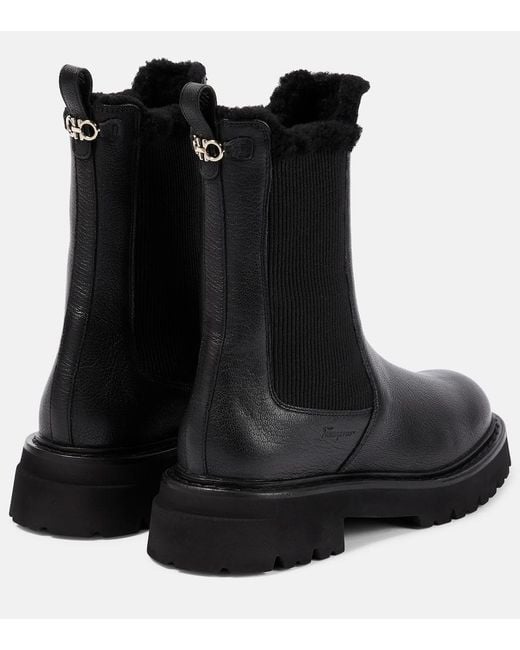 Ferragamo Black Leather Ankle Boots