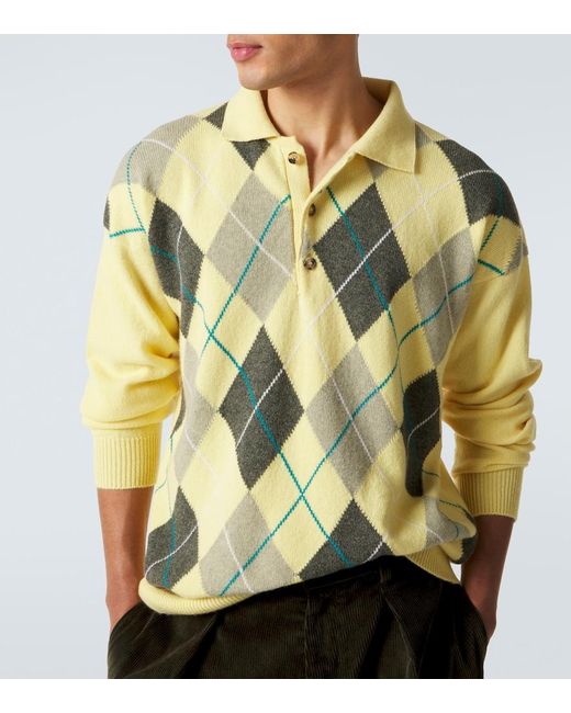 J.W. Anderson Yellow Argyle Wool Polo Sweater for men