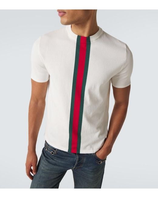 Gucci White Web Stripe Cotton T-Shirt for men