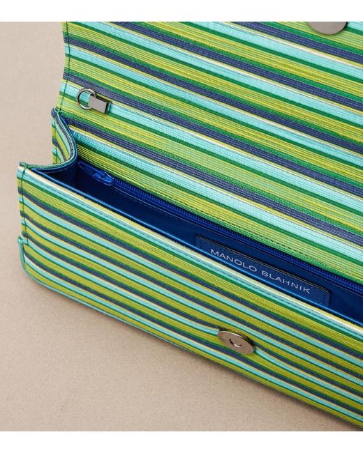 Manolo Blahnik Green Maygot Small Striped Clutch