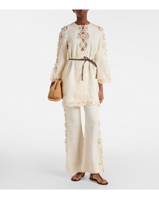 Zimmermann Natural Awaken Embroidered Linen Flared Pants