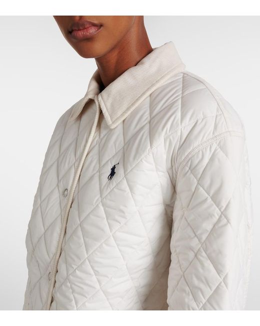 Polo Ralph Lauren White Logo Quilted Corduroy-Trimmed Coat