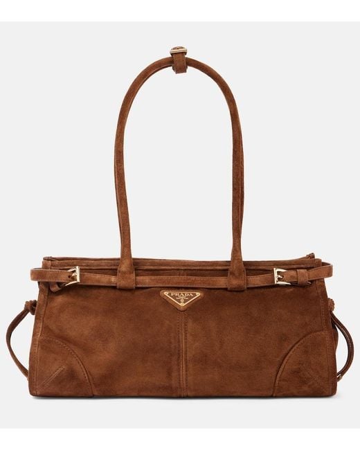 Prada Brown Bonnie Medium Suede Shoulder Bag
