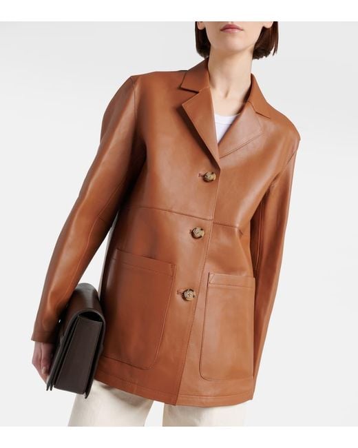Totême  Brown Oversized Leather Jacket