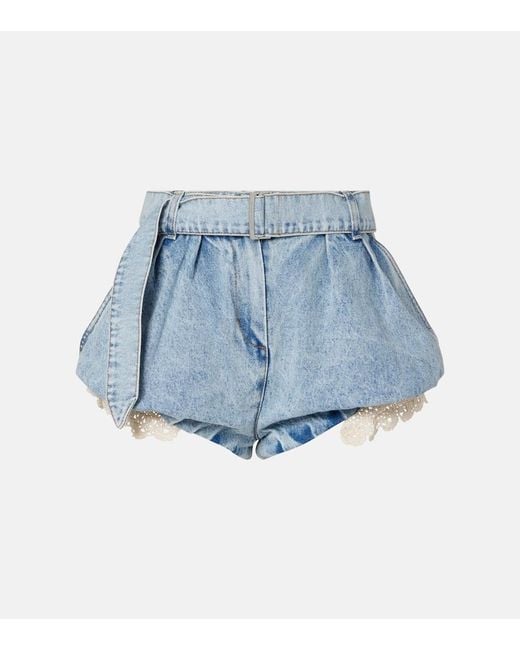 Magda Butrym Blue Crochet-Trimmed Denim Shorts