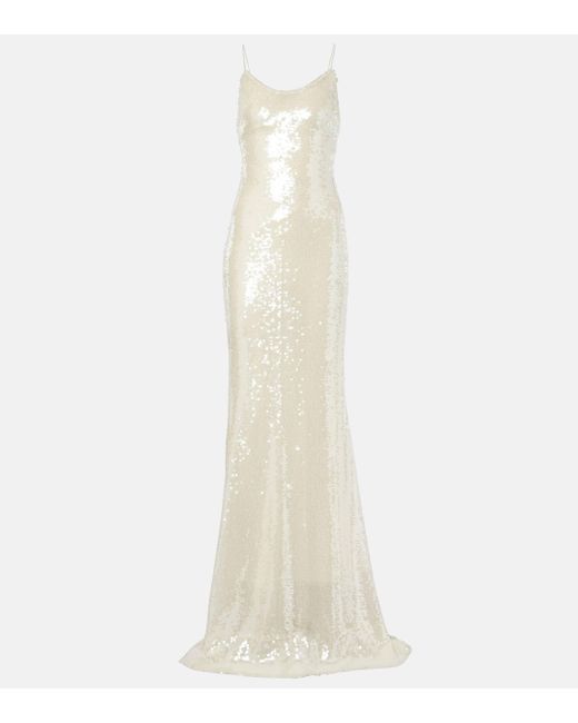 The New Arrivals Ilkyaz Ozel White Sequined Open-Back Gown