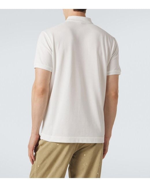 Moncler White Leather-Trimmed Cotton Pique Polo Shirt for men
