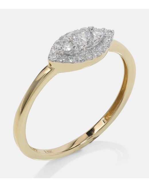 STONE AND STRAND White Ring Muse aus 10kt Gelbgold mit Diamanten