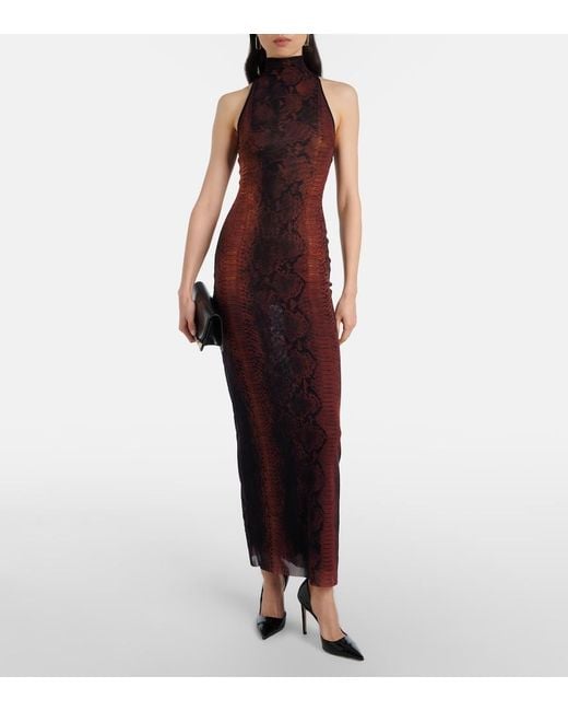 Jean Paul Gaultier Red Snake-Effect Halterneck Gown