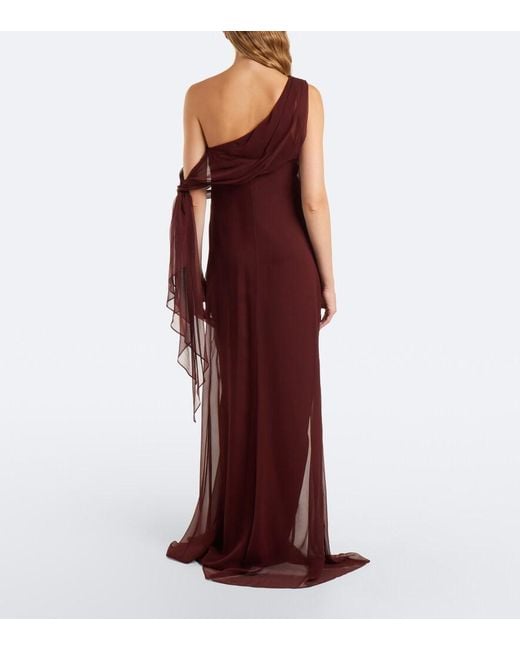 The Sei Red Draped Silk Chiffon One-Shoulder Gown