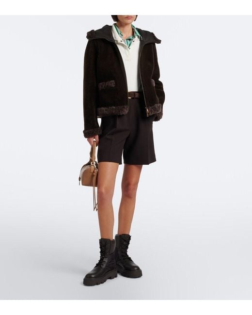Moncler Black Leuctre Shearling-Trimmed Down Jacket