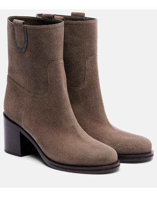 Brunello Cucinelli Brown Suede Ankle Boots