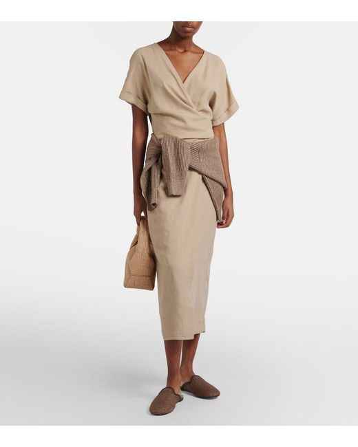 Brunello Cucinelli Natural Draped Wrap Dress