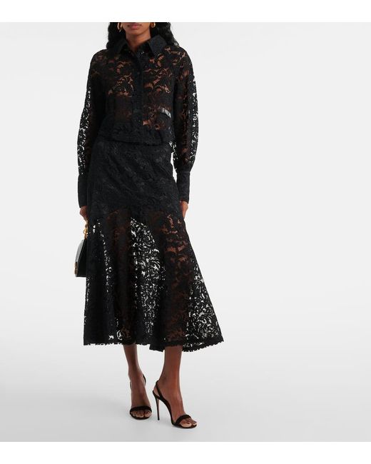 Patou Black Cotton-Blend Lace Maxi Skirt