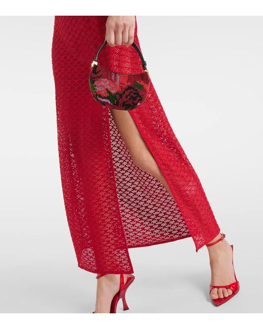 Vestido largo de malla con aberturas Ganni de color Red
