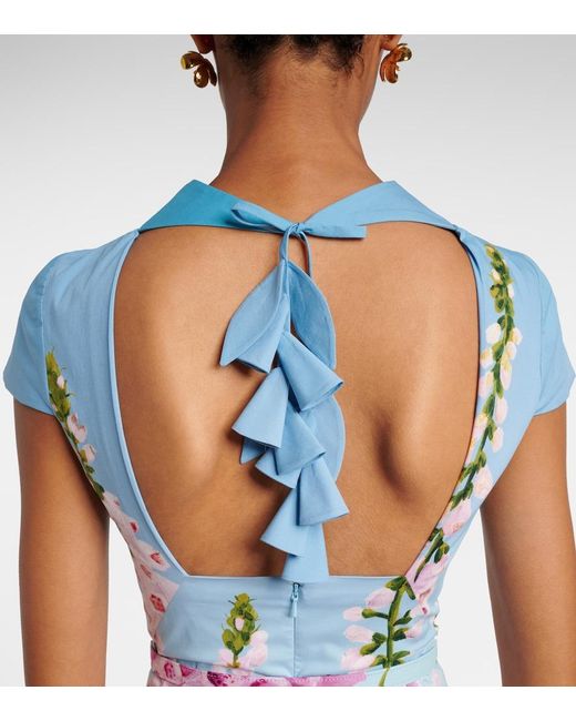 Oscar de la Renta White Floral Cotton-Blend Poplin Midi Dress