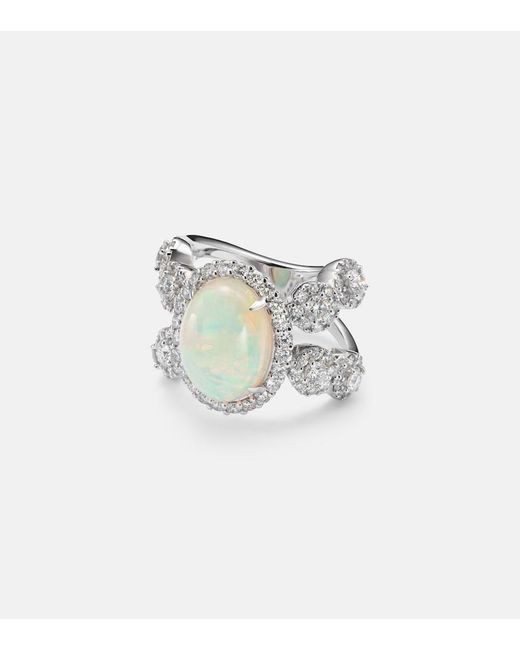 YEPREM White Reign Supreme 18Kt Ring With Diamonds And Opal