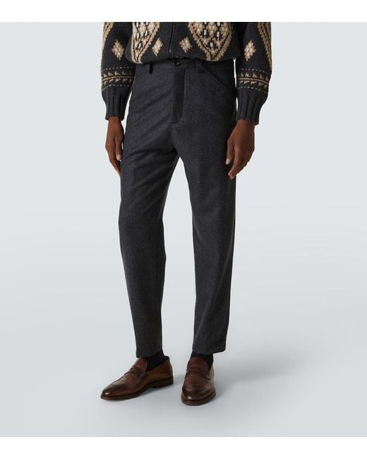 Brunello Cucinelli Gray Pleated Virgin Wool Straight Pants for men