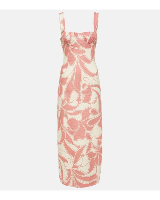 Sir. The Label Pink Belletto Printed Linen Midi Dress