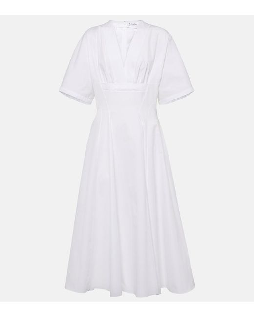 Alaïa White Cotton Poplin Midi Dress