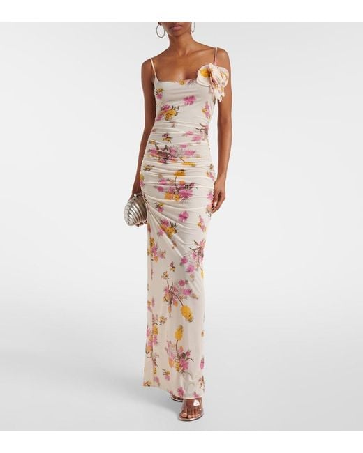 Blumarine Metallic Floral-Applique Floral Jersey Maxi Dress