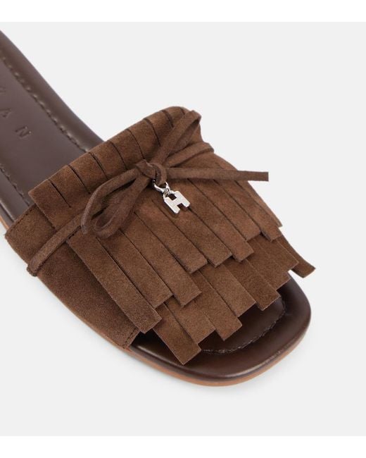 Hogan Brown H685 Fringed Suede Slides