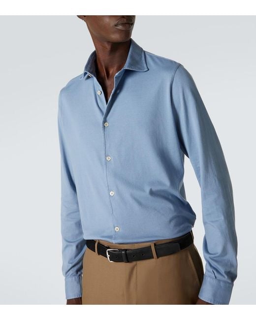Fedeli Blue Cotton Shirt for men