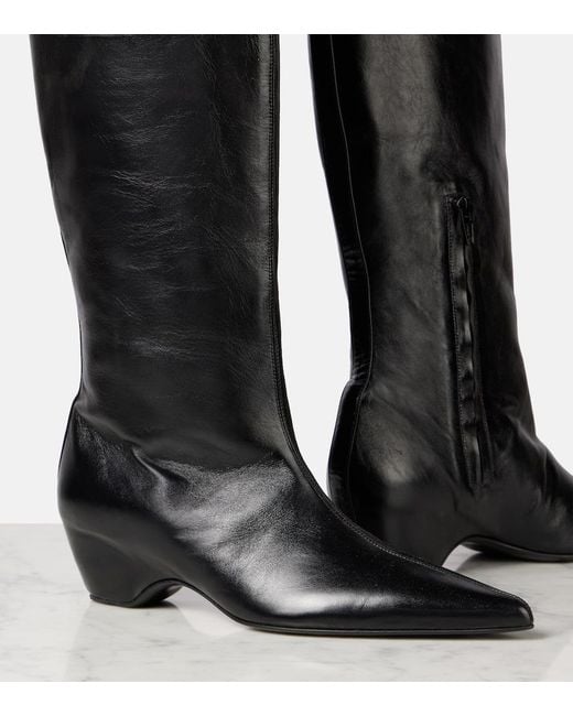Khaite Black Sybil 40 Leather Knee-High Boots